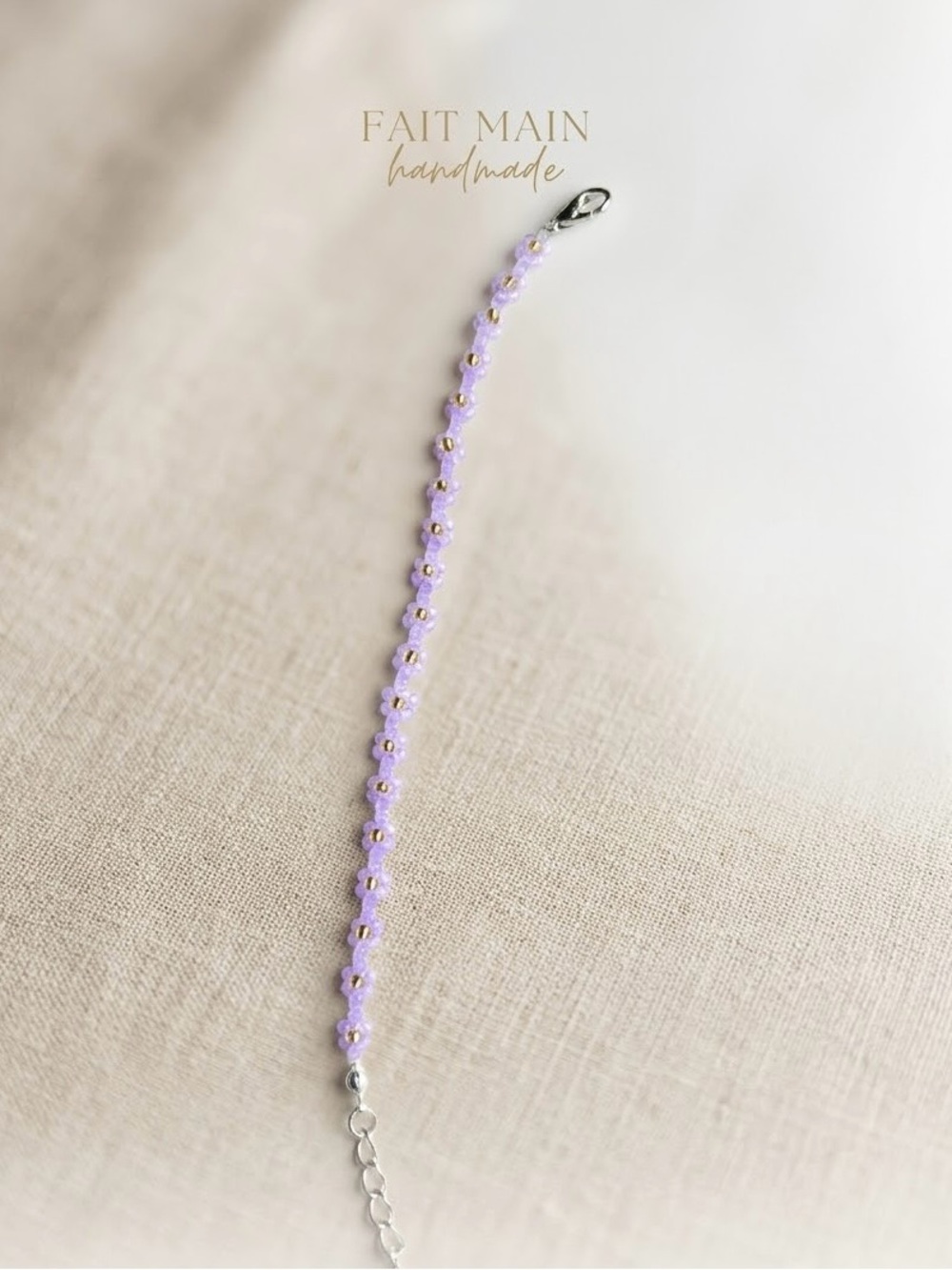 Lavender Floral Beaded Bracelet with Silver Accents